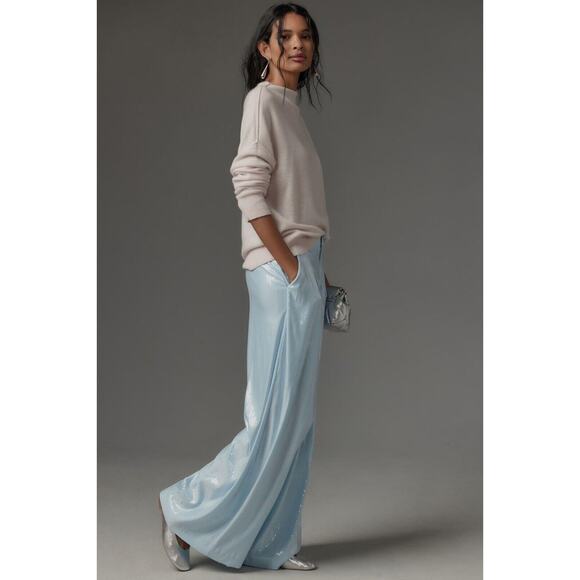 MAEVE BY ANTHROPOLOGIE The Avery Wide-Leg Trousers Baby Blue Sequins Size 4 NWT - Picture 2 of 3